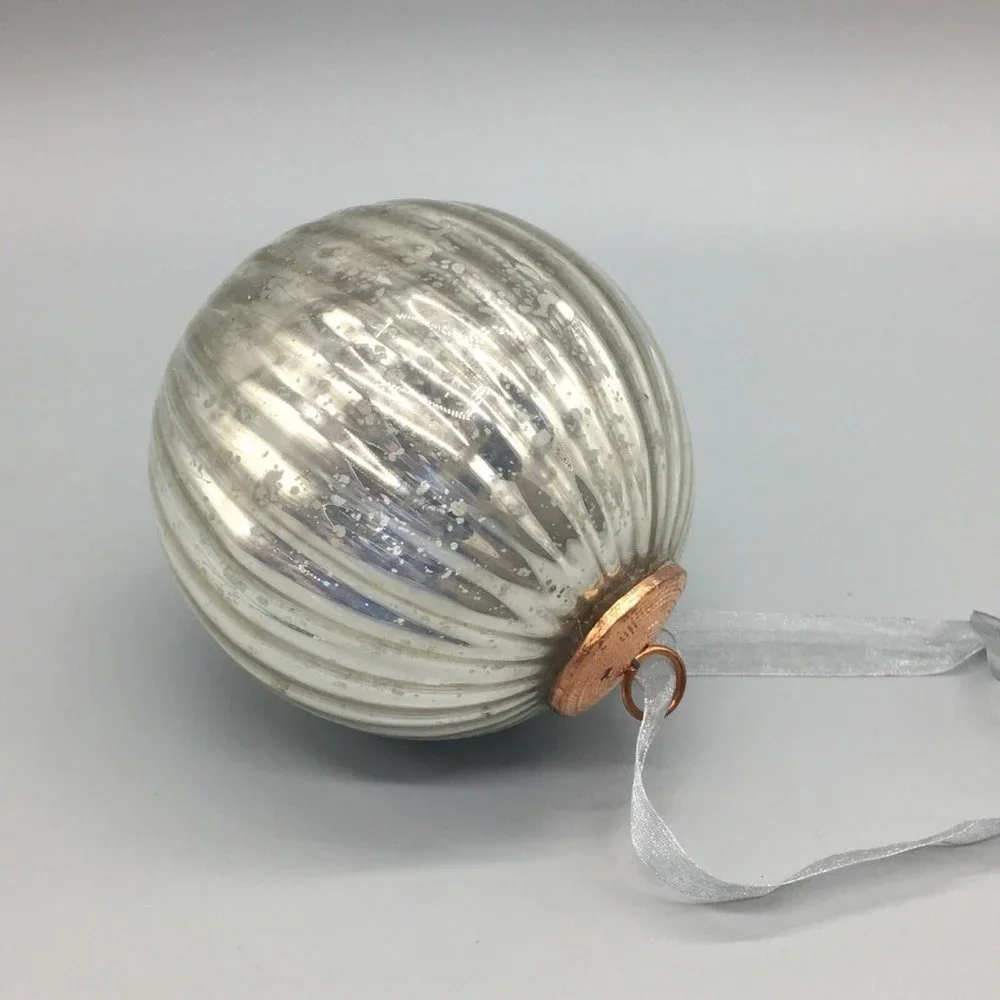 x4 Cynthia Rowley Christmas Silver Mercury Glass Ornament Set Copper 4